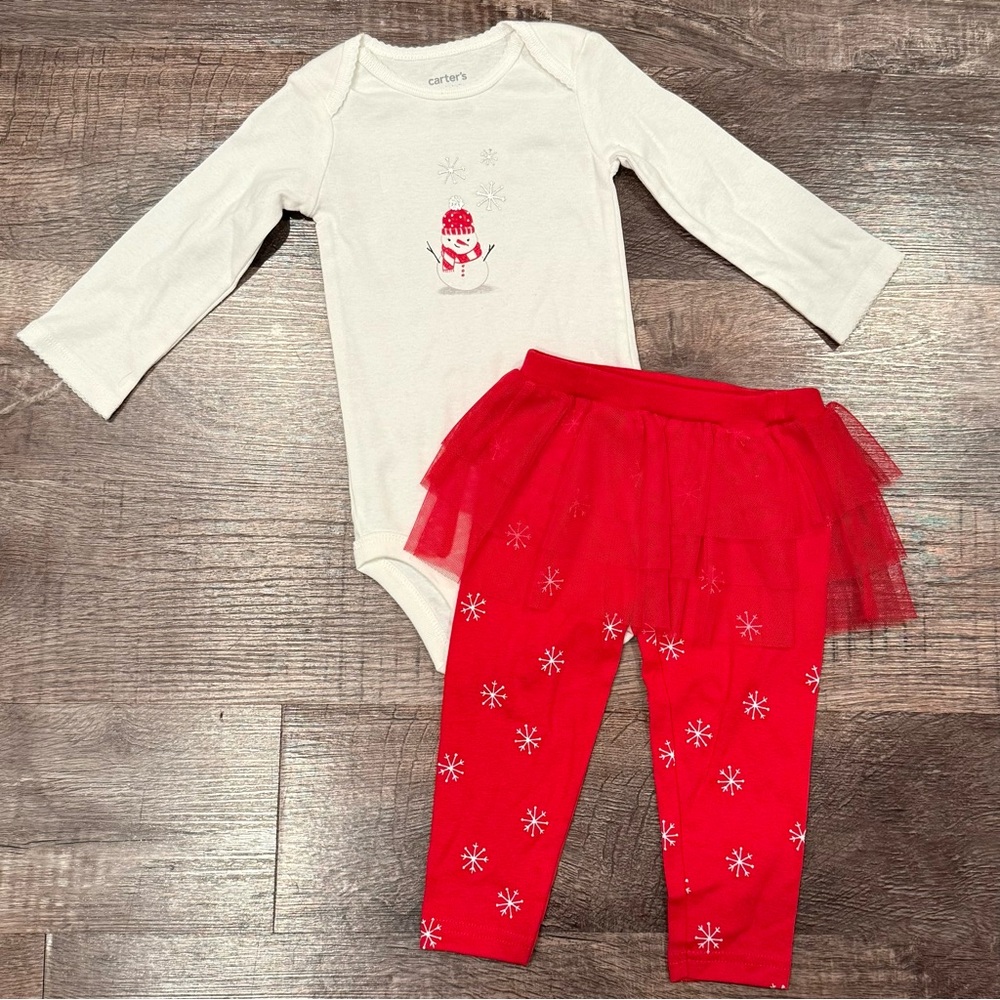 NEW Carters Baby Girls Christmas Holiday Snowman 2 Piece Outfit 12 Months